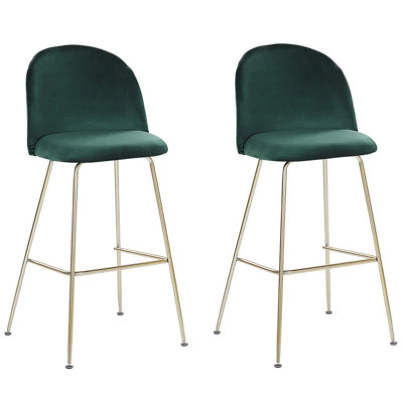 Image of Beliani Set Of 2 Bar Chairs Arcola Velvet Emerald Green