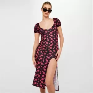 Image of I Saw It First Floral Print V Neck Midi Dress - Pink