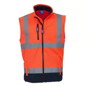 Image of Yoko Mens Hi Vis Softshell Bodywarmer / Workwear (Pack of 2) (M) (Hi Vis Orange/Navy)