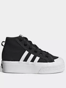 Image of adidas Originals Unisex Kids Nizza Platform Trainers - Black/White, Size 10 Younger