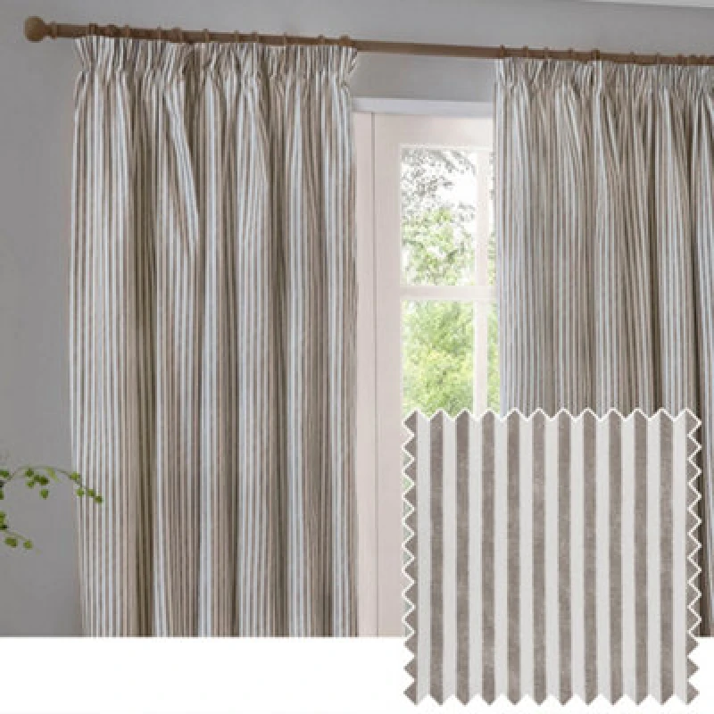 Image of Yard Hebden Striped Cotton Pencil Pleat Curtains, Mole, (W) 117 X (D) 137Cm