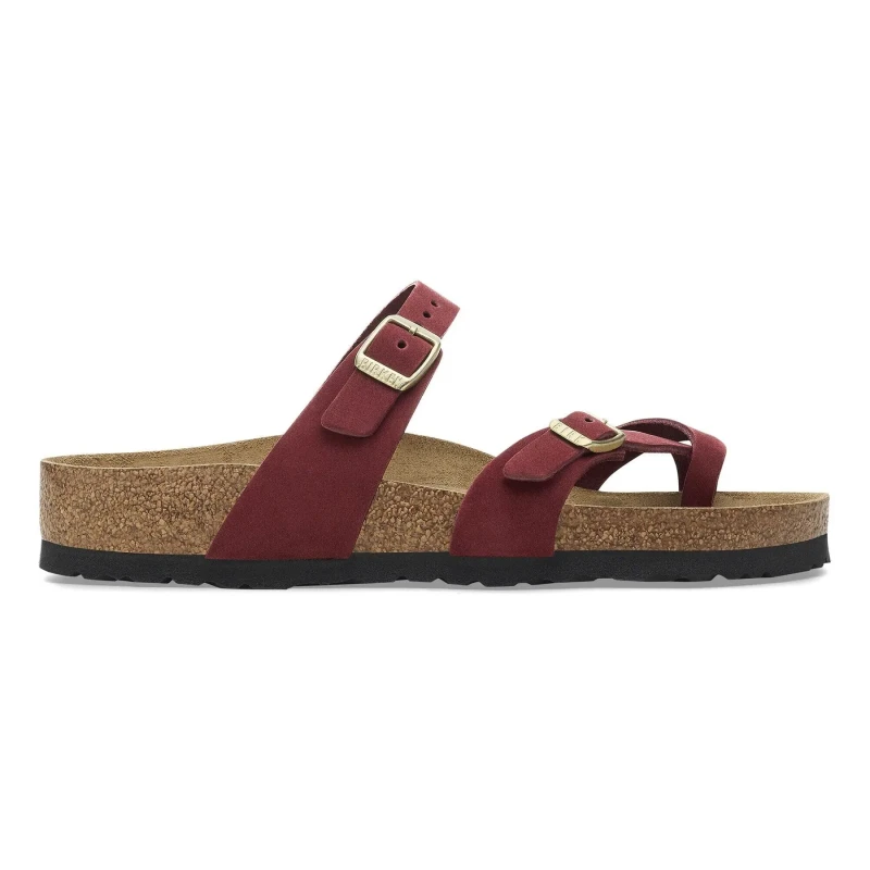 Image of Birkenstock Womens flip-flops Birkenstock Mayari Soft Footbed Nubuck Leather Rouge Female 39 Etroit