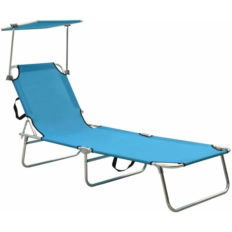 Image of VIDAXL Folding Sun Lounger with Canopy Steel Turquoise and Blue Vidaxl 8720286072769