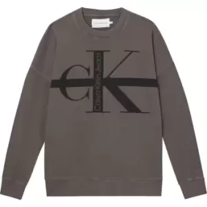 Image of Calvin Klein Jeans Stripe Ck Washed Crew Neck - Brown