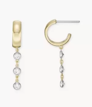 Image of Fossil Women Sadie Shine Bright 14K Gold Plated Brass and Stainless Steel Hoop Earrings