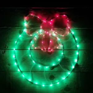Image of 50cm 74 LED Wreath with Red Bow Backlit Light Up Outdoor Christmas Silhouette
