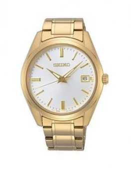 Image of Seiko Seiko White Date Dial Gold Stainless Steel Bracelet Mens Watch