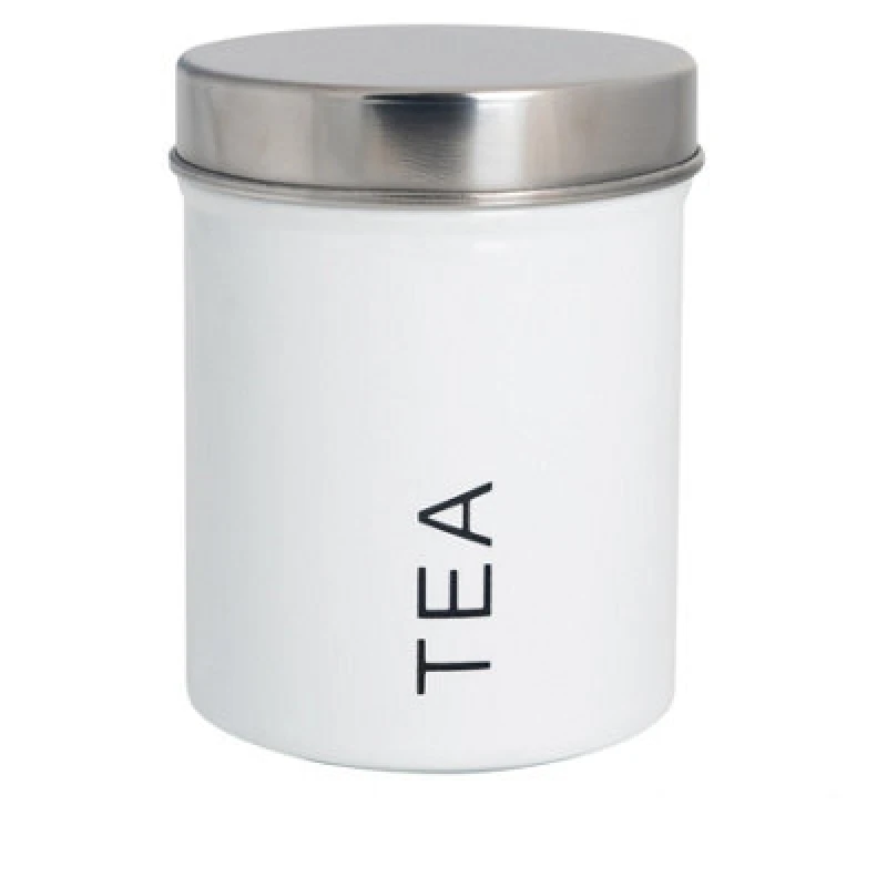 Image of Harbour Housewares Kitchen Tea Canister - White - Round Metal Storage Caddy Tin Jar