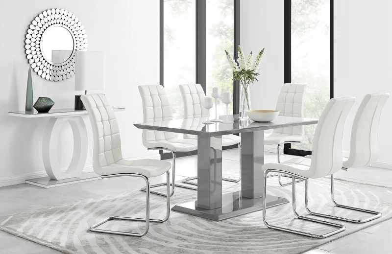 Image of FurnitureboxUK FurnitureboxUK Imperia 6 Grey Dining Table and 6 Murano Chairs in Off White Off White One Size Unisex 5056542640742