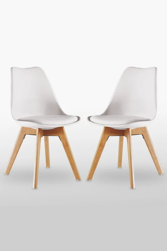 Image of Life Interiors Life Interiors Set of 2 'Tulip Dining Chairs' Leather Padded Seat Solid Wood Legs in White White One Size Unisex 5060847955425