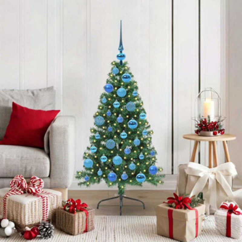 Image of vidaXL Artificial Pre-lit Christmas Tree with Blue Balls Green 120cm PVC, Green 3396996