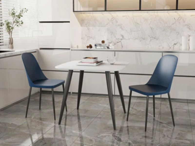 Image of Core Products Aspen White 80Cm Square Dining Table With 2 Blue Plastic Duo Design Chairs