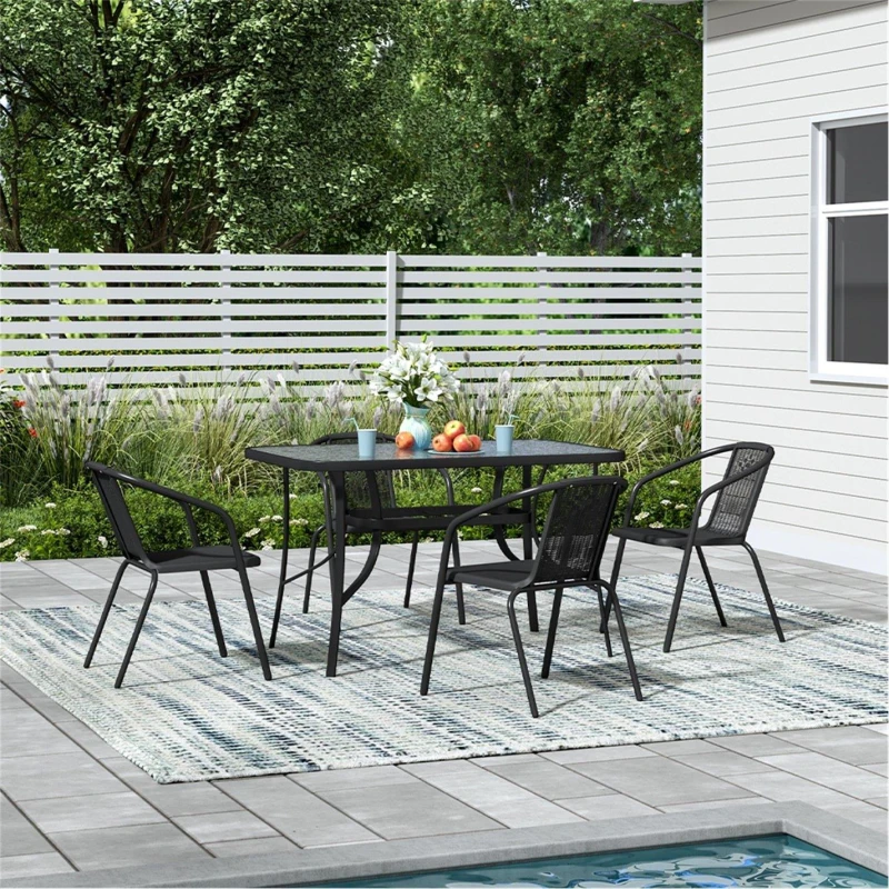 Image of Breeins Tempered Glass Outdoor Coffee Table Chairs Set - Black L