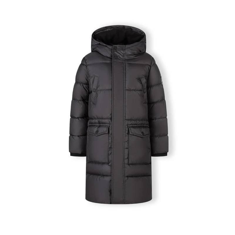Image of Minoti Boys long padded coat with hood and snap details grey Charcoal male 7-8 Yrs