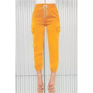 Image of I Saw It First Orange Tie Waist Triple Pocket Cargo Trousers - Orange