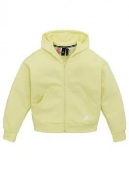 Image of Adidas Girls 3 Stripe Full Zip Hoodie - Yellow