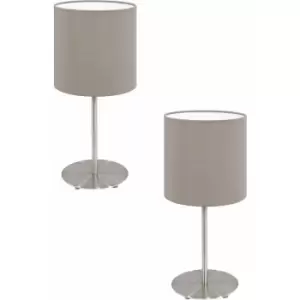 Image of 2 pack Table Desk Lamp Colour Satin Nickel Steel Shade Taupe Fabric E14 1x40W