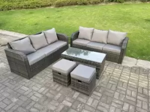 Image of Fimous 6 Seater Outdoor Dark Grey PE Wicker Rattan Lounge Complete Sofa Set with Rectangular Coffee Table and 2 Stools