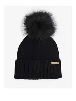 Image of Barbour International Girls Mallory Pompom Beanie Hat - Black, Size L-Xl