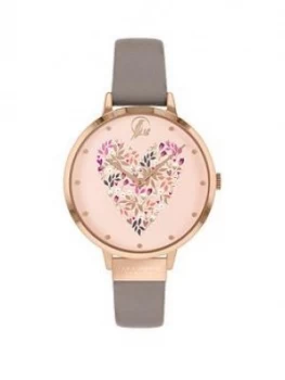 Image of Sara Miller Blush Heart Dial Grey Leather Strap Ladies Watch