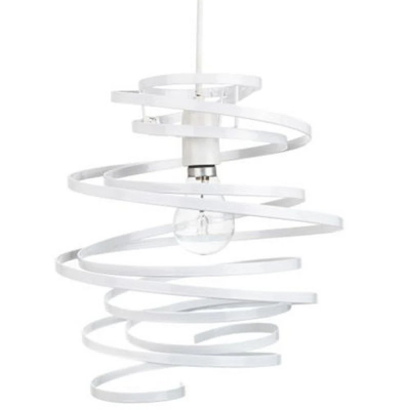 Image of Happy Homewares Contemporary White Gloss Metal Double Ribbon Spiral Swirl Ceiling Light Pendant