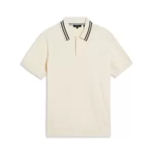 Image of Ted Baker Brooch Knit Polo Shirt Mens - Beige