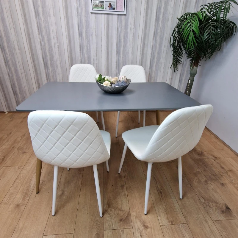 Image of KOSY KOALA KOSY KOALA Wooden Rectangle grey tulip table with 4 White Gem Patterned Chairs Size: 120cm x 70cm Grey 120cm x 70cm Unisex 5061055340133