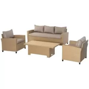 Image of Outsunny 4pc Outdoor PE Rattan Sofa Set w/ Adjustable Table-top Table & Thick Cushion - Khaki