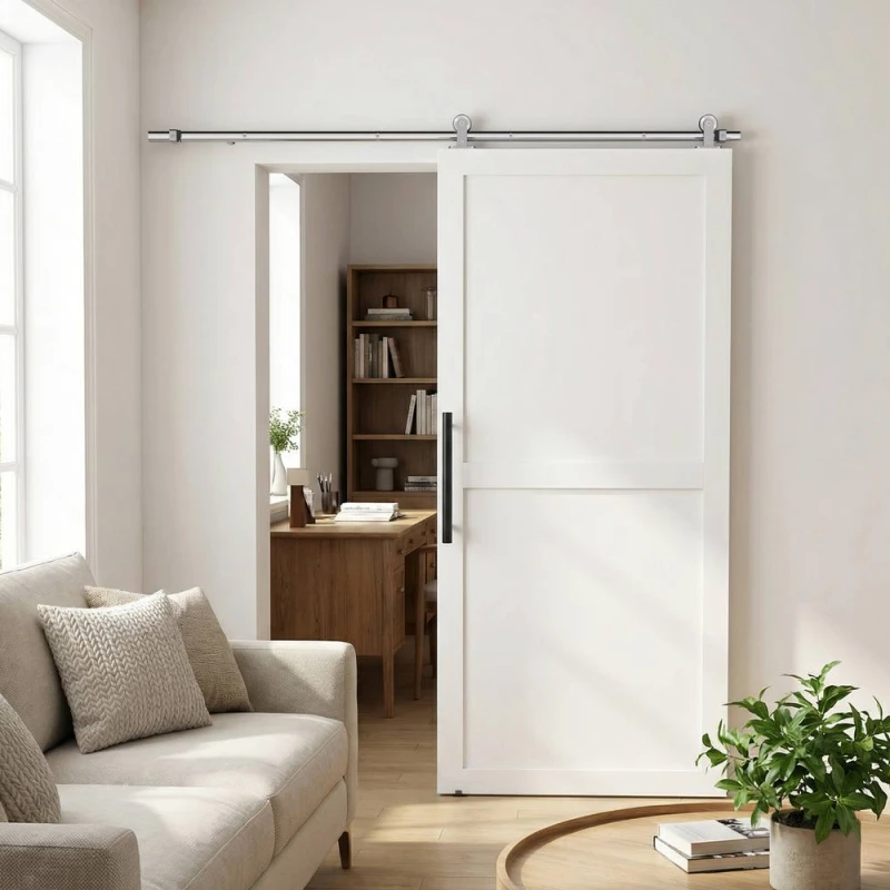 Image of HOMCOM Sliding Door Hardware Kit Smooth Quiet 180cm Sliver Tone in Silver Size: 1000mm × 2000mm Silver Unisex 1000mm × 2000mm