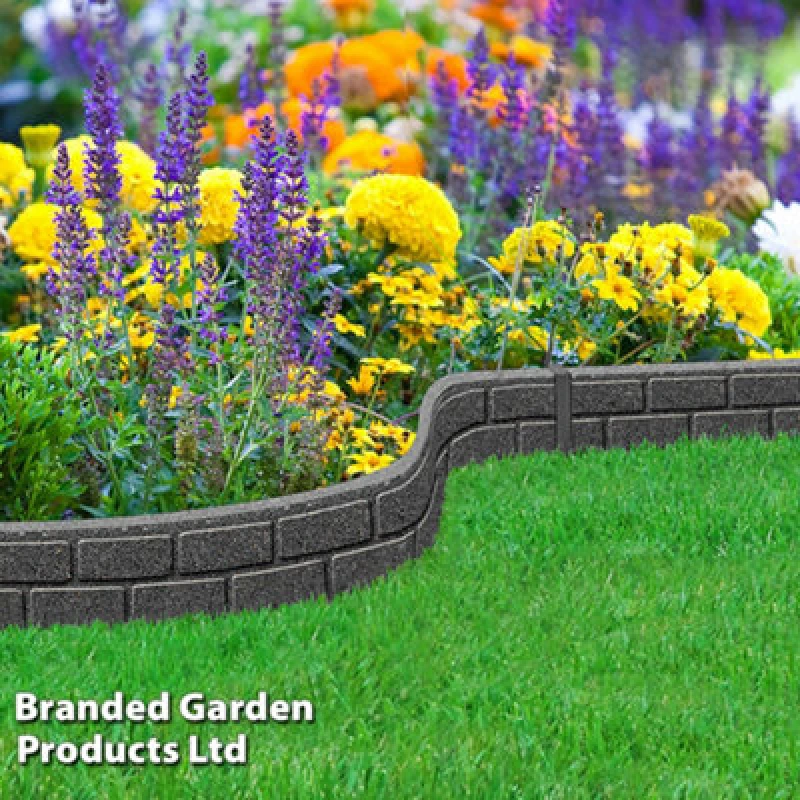 Image of Garden Gear Ultra-Curve Ez Border Flexible Edging Stone Effect Eco Friendly Recycled Rubber Small Brick Edging In Grey (Grey X2)