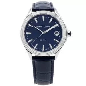 Image of Unisex Jasper Conran London 40mm Watch with a Blue Dial and a Blue Leather strap