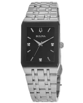 Image of Bulova Quadra Black Dial Stainless Steel Mens Watch 96D145 96D145