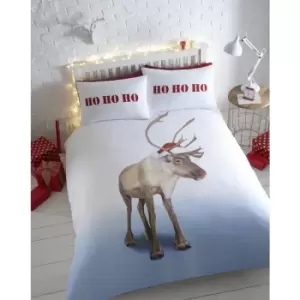 Image of Bedmaker - Blitzen Christmas Double Duvet Cover Set 100% Cotton Flannelette Thermal Bedding - Multicoloured