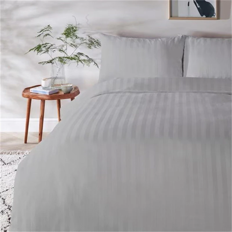 Image of Homelife Cotton Stripe Sateen Duvet Set - Silver Silver Double