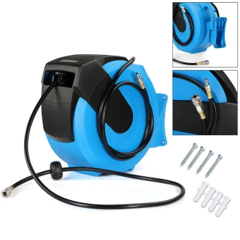 Image of Deuba - 1/4' Hose Reel Wall Bracket Compressed Air Pneumatic Retractable Auto Rewind Tools 30m