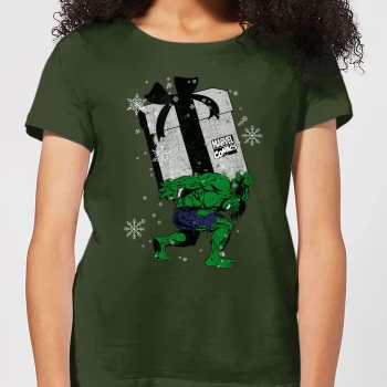 Image of Marvel The Incredible Hulk Christmas Present Womens Christmas T-Shirt - Forest Green - XL