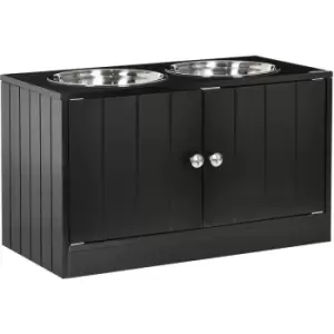 Image of Raised Dog Bowls for Large Dogs Feeding Station w/ Stand, Storage - Black - Pawhut