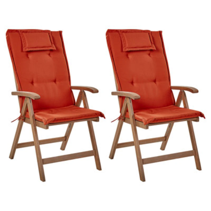 Image of Beliani Set Of 2 Garden Chairs With Cushions Amantea Acacia Wood Red