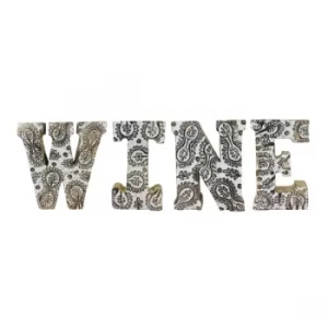 Image of Hand Carved Wooden White Flower Letters Wine