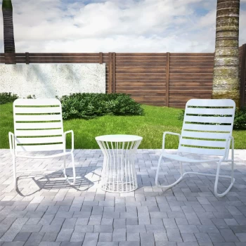 Image of Novogratz Roberta 3 Piece Poolside Outdoor Patio Rocker & Table Set White