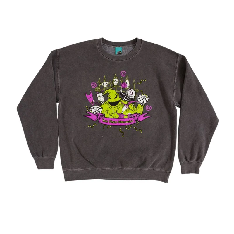 Image of The Nightmare Before Christmas Mens Oogie Boogie Vintage Wash Sweater Top in Charcoal Size: Medium Charcoal Male M