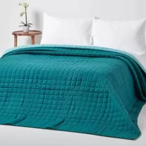 Image of Cotton Quilted Reversible Bedspread Teal & Blue, 200 x 200cm - Blue - Homescapes