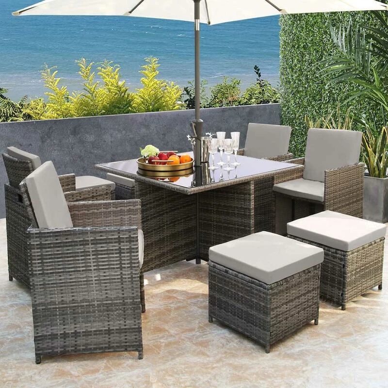 Image of Hestia 9pc Rattan Garden Cube Furniture Set 8 Seater - Grey RG0540
