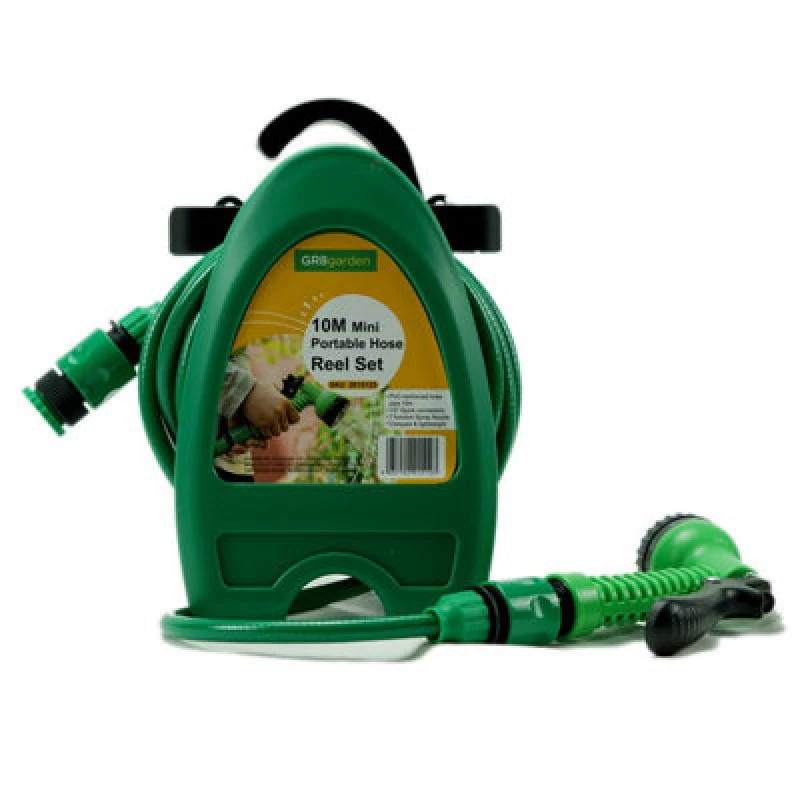 Image of Gr8 Garden Garden 10M Hose Reel Watering Gun Compact Portable Hose Pipe Cart Sprayer Green