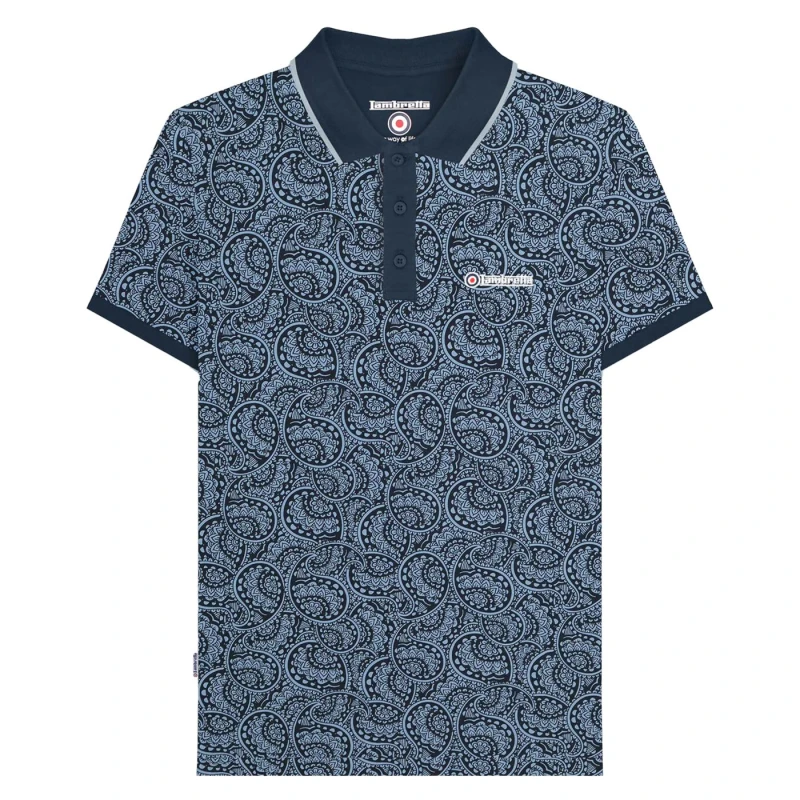 Image of Lambretta Lambretta Men AW24 Paisley Tonal Polo Shirt in Dark Navy Size: large Dark Navy L Male 5063703658829