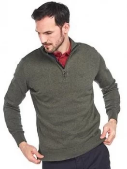 Image of Barbour Cotton Half Zip Knit, Olive, Size S, Men