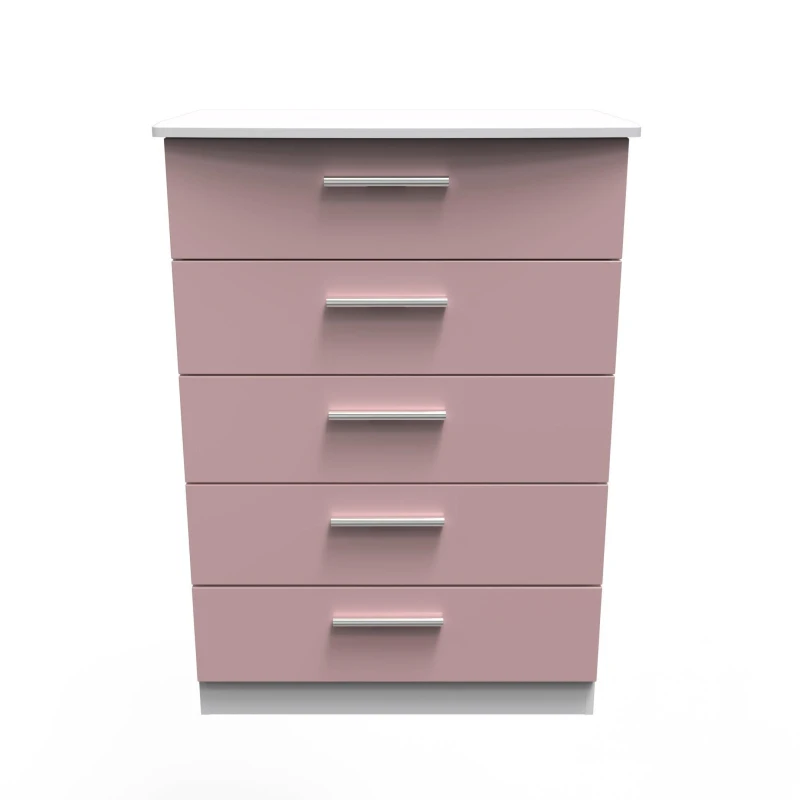 Image of Harrow 5 Drawer Chest In Kobe Pink & White (Ready Assembled)