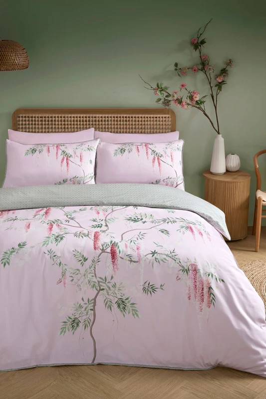 Image of Soiree 'Enya' 100% Cotton Floral Print Duvet Cover Set in Pink Size: Double Pink Unisex Double