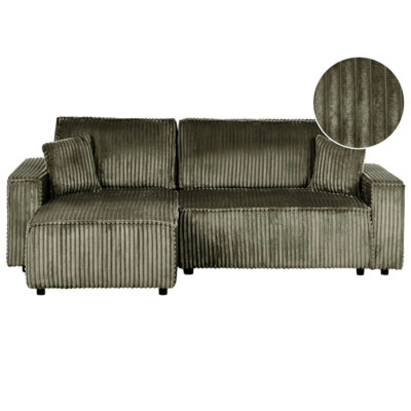 Image of Beliani Corner Sofa Bed 3 Seater Abacka Corduroy Green With Storage Right Hand