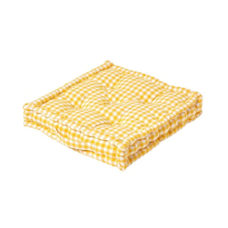 Image of Homescapes Cotton Gingham Check Floor Cushion Yellow